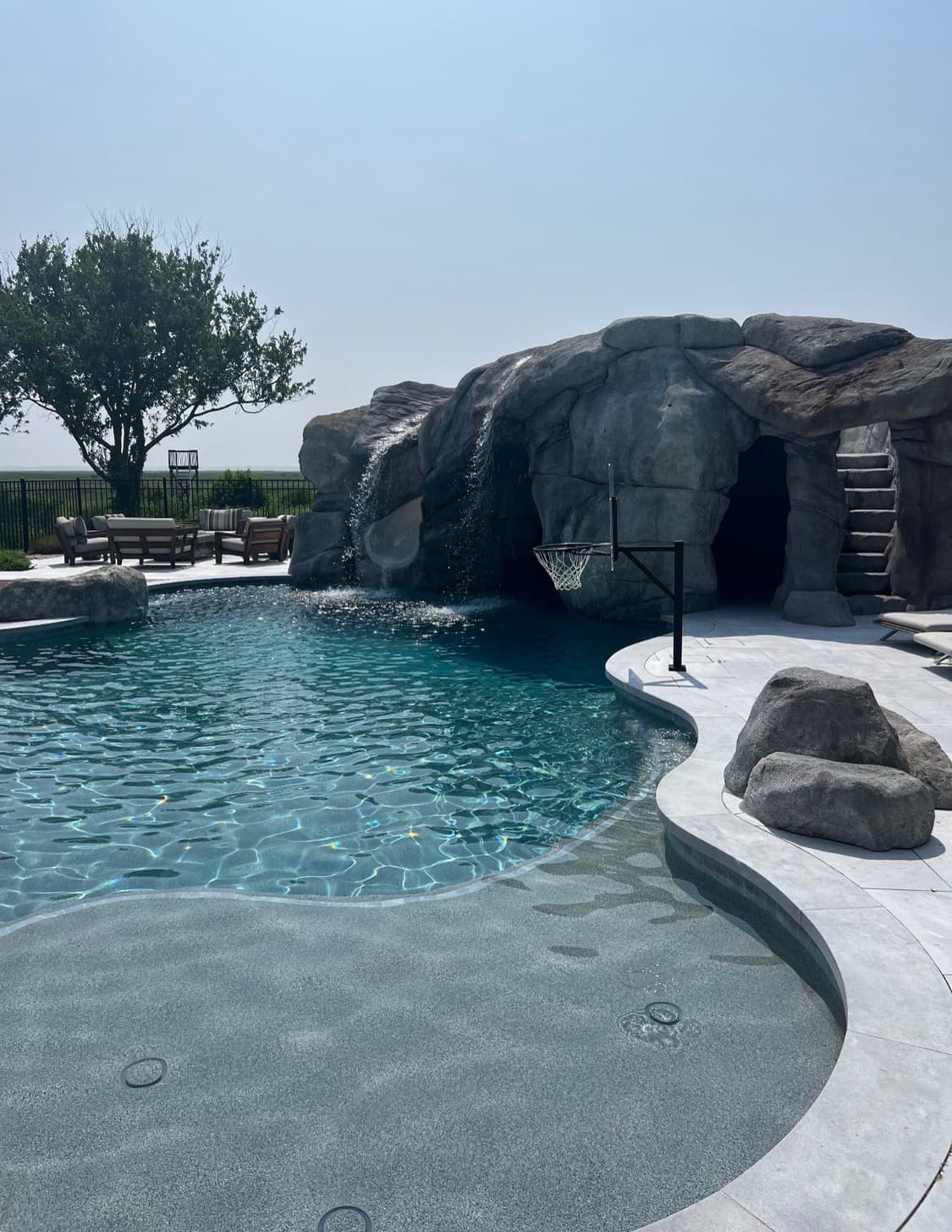 Pool deck and water feature details.